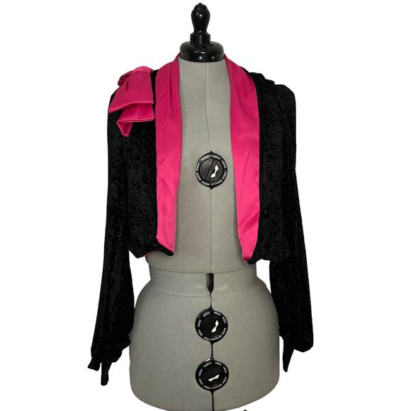 Handmade Velvet Black and Hot Pink Polka Dot Cropped‎ Jacket - Picture 1 of 4